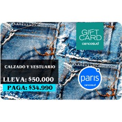 Gift Card Vestuario y Calzado Paris Lleva $50.000 y Paga $34.990