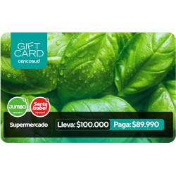 Cyber Gift Card Supermercado Jumbo y Santa Isabel Lleva $100.000 y Paga $89.990